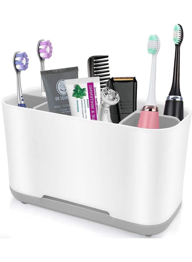 CLENEA Toothbrush Holder with Anti-Slip,Plastic Detachable for Easy Cleaning Multi-Functional Storage,Large Electric Toothbrush and Toothpaste Organizer Caddy for Bathroom Vanity,Sink,Countertop (Grey) - Image 1